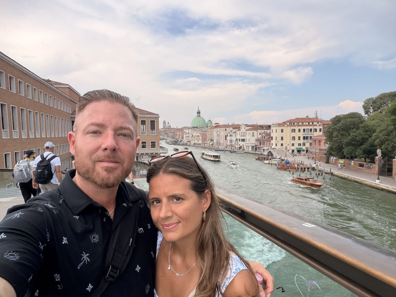 Sean and Evelyn on a bridge in Venice.
